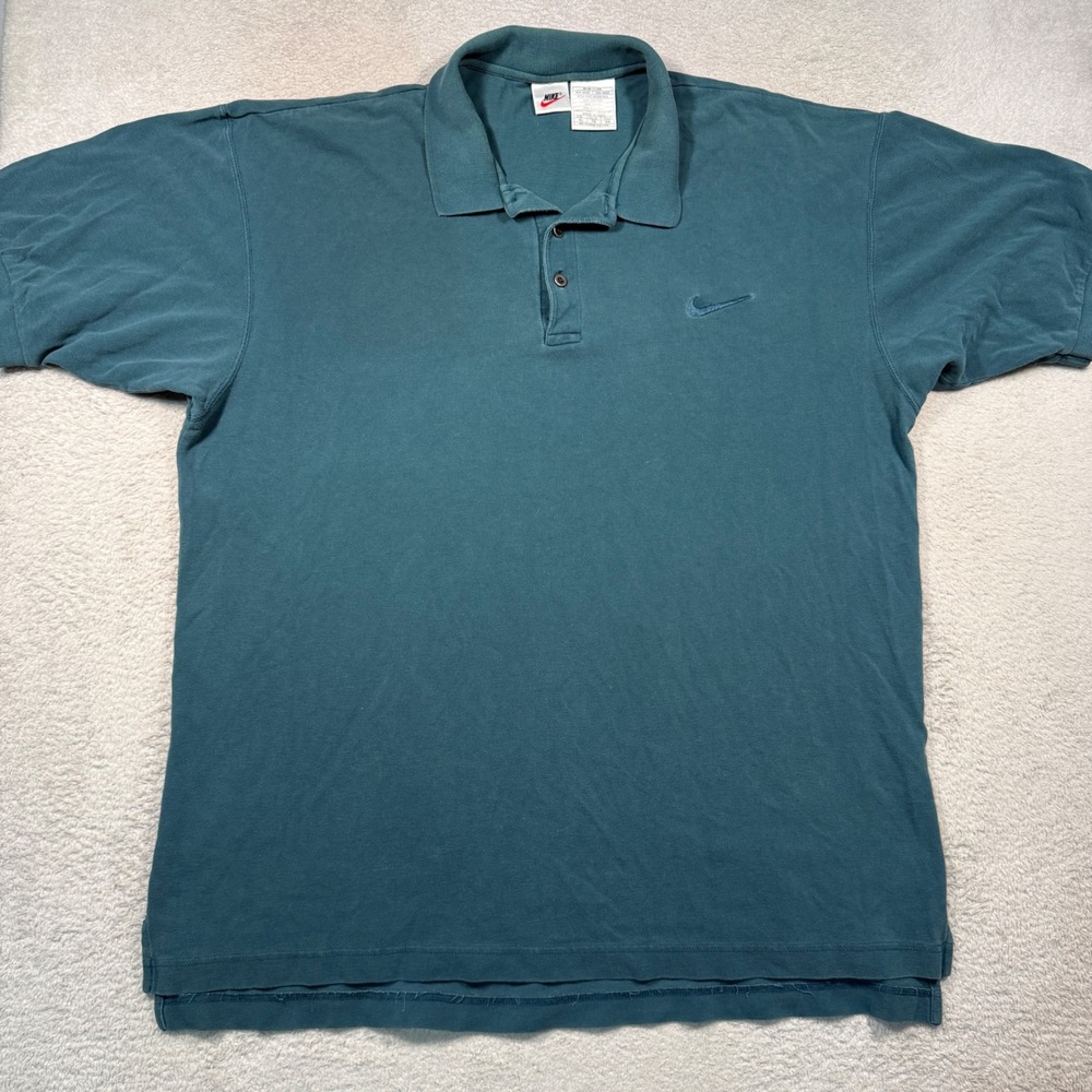 Vintage 90s Nike Polo Shirt Mens XL Teal‎ Cotton Mesh Embroidered Swoosh Casual